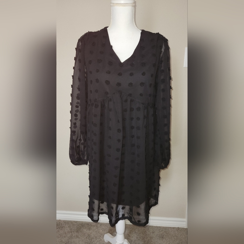 Black V-neck Dot Mini Dress Small